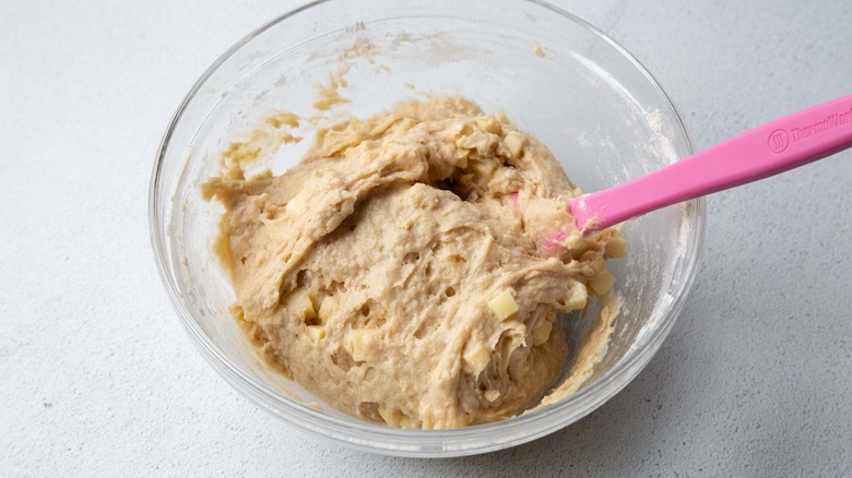 Apple fritter batter in bowl