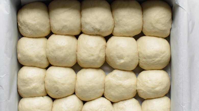 dough balls rising in pan