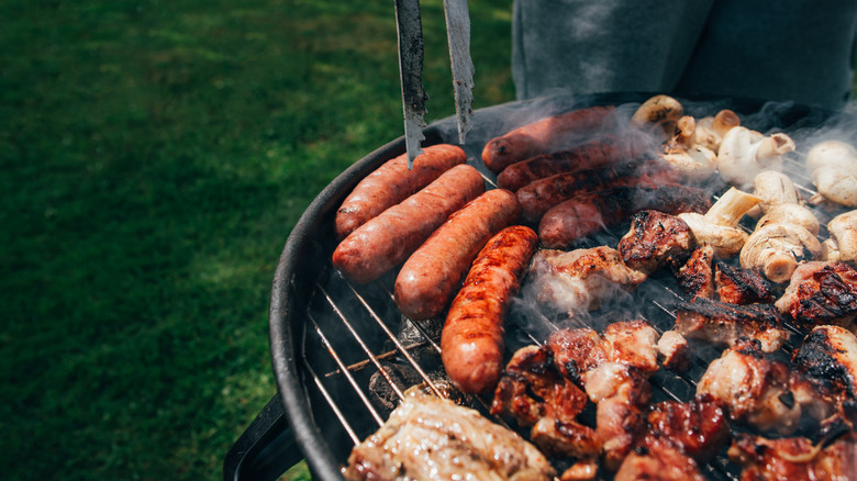 Different foods on a grill