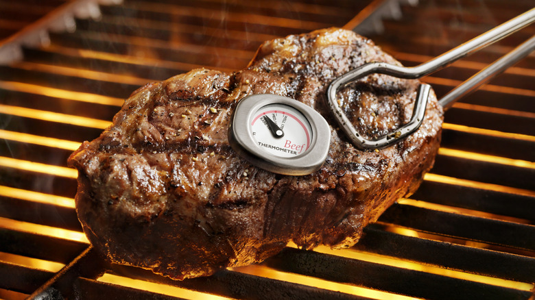 Meat thermometer in a steak