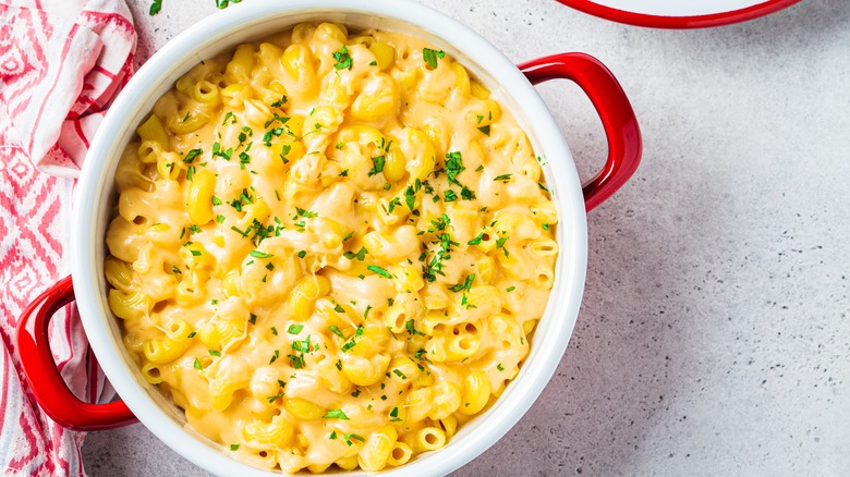 Pot of macaroni with topping