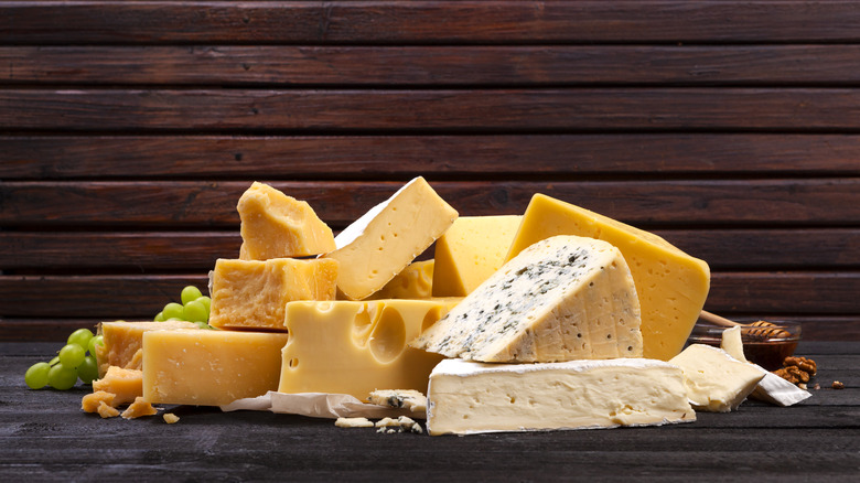 Various blocks of cheeses