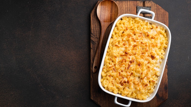 Tray of macaroni on board