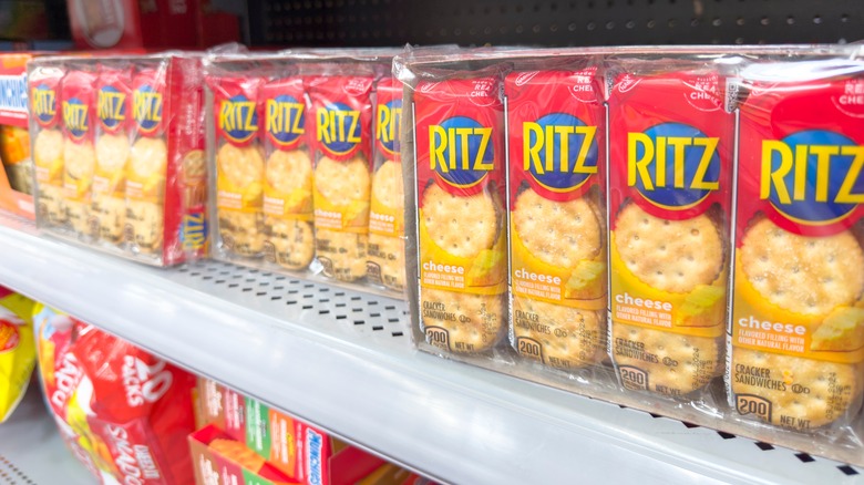 Ritz cheese cracker sandwiches on store shelf