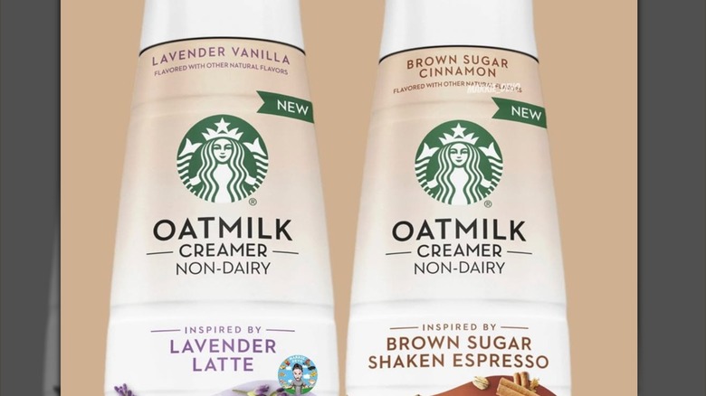 Images of the new Starbucks Oat Milk Dairy Creamers.