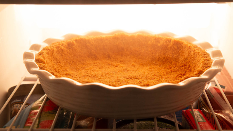 graham cracker crust in a freezer