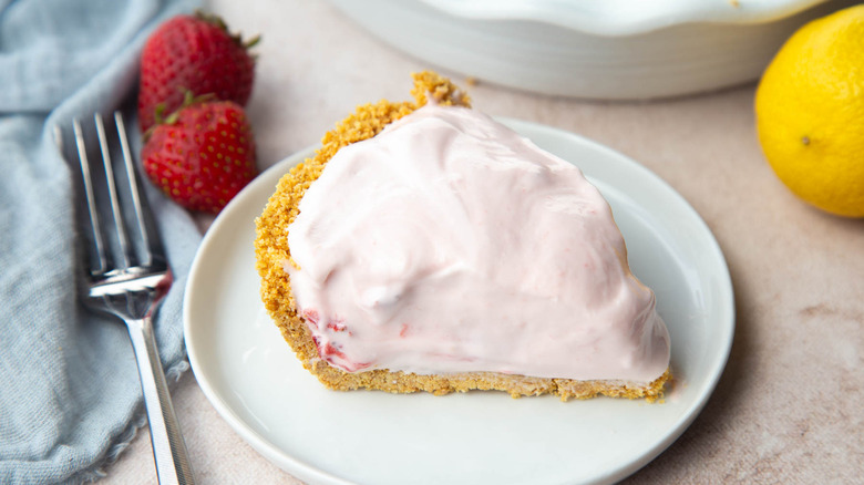 slice of strawberry lemonade pie