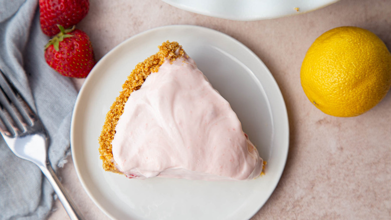 slice of strawberry lemonade pie