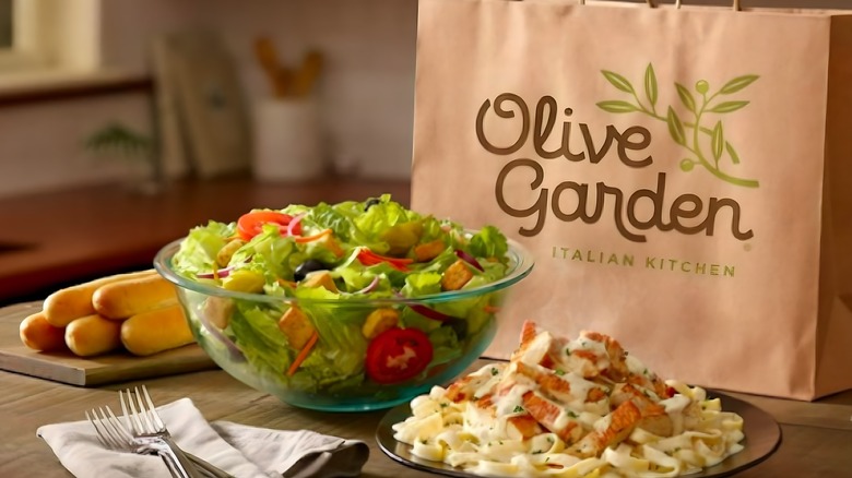 Olive Garden food and a takeout bag