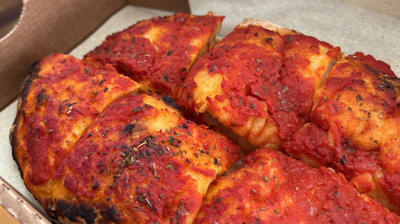 Tomato sauce on focaccia