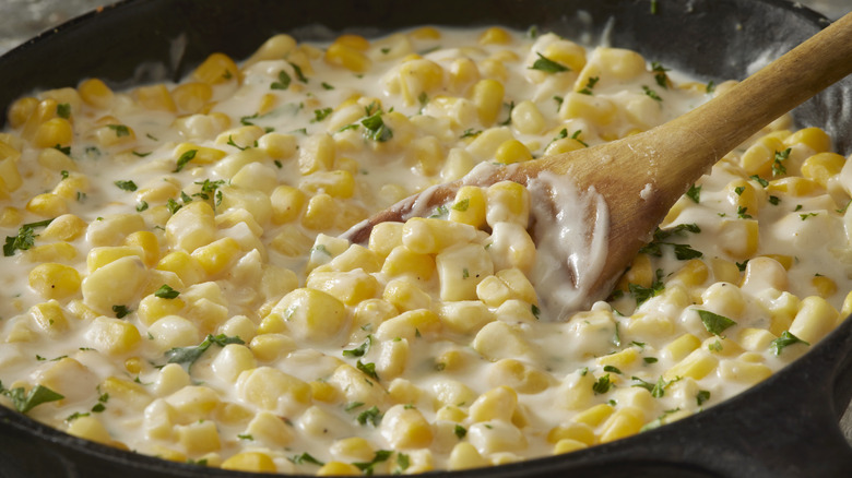 Creamed corn in skillet