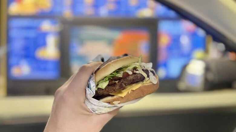 A close-up of the cheeseburger from Sonic Drive-In.