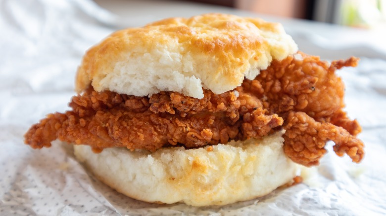 Fried chicken in a biscuit from Chick-fil-A