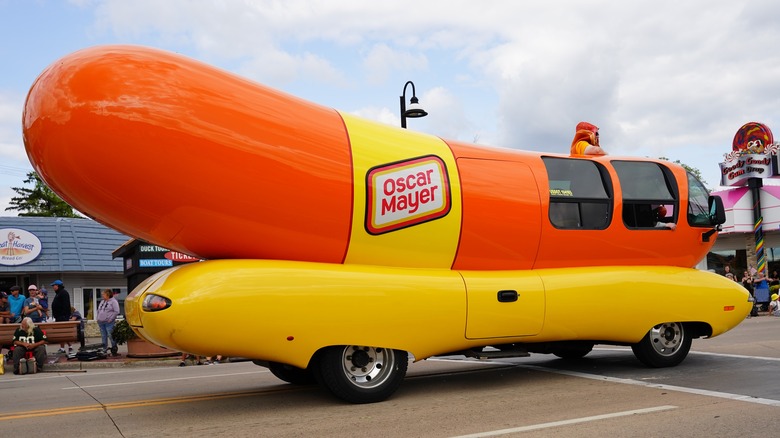 Oscar Mayer Wienermobile parked outside