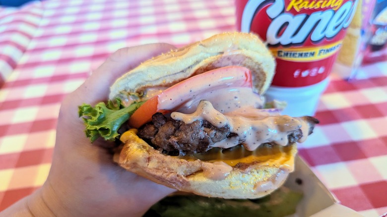 burger with raising cane's sauce