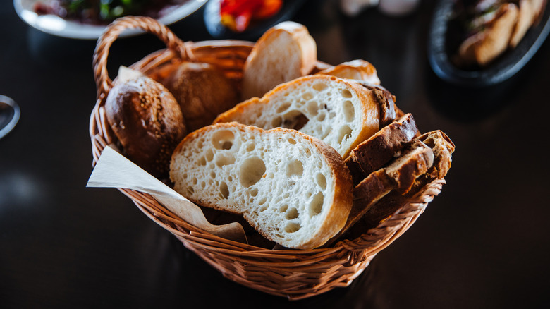 Bread basket on restaurant table