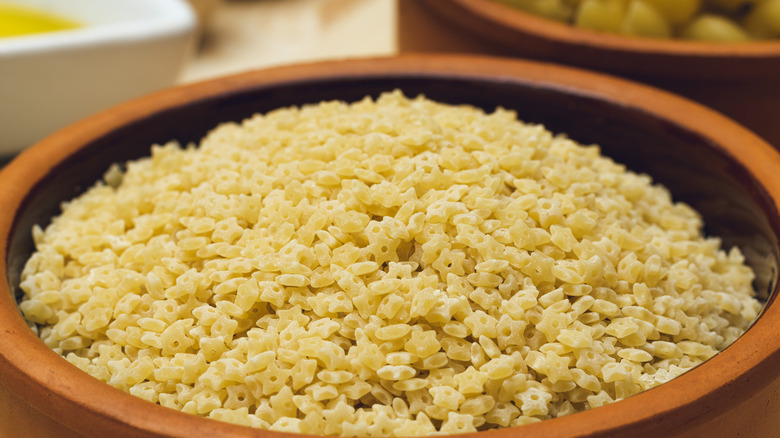 Close-up of bowl of pastina noodles