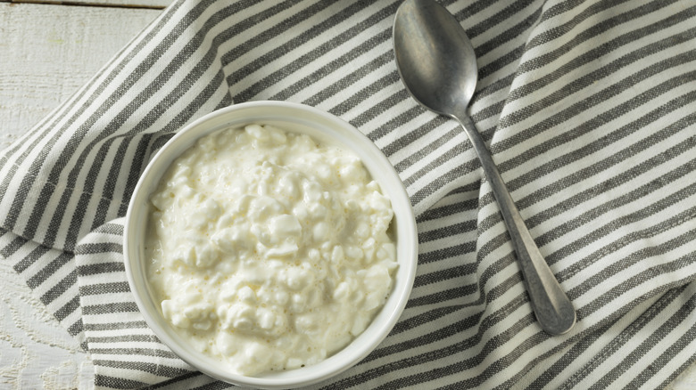 Bowl of cottage cheese and spoon