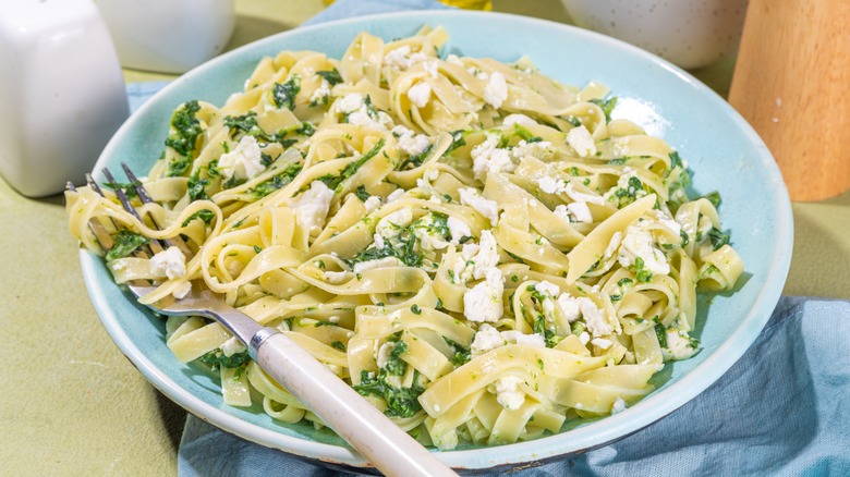 Plate of cottage cheese pasta