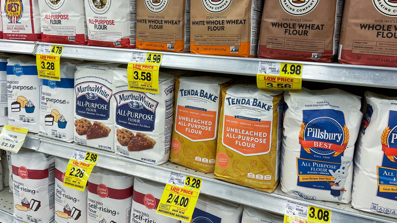 Bags of flour on a shelf