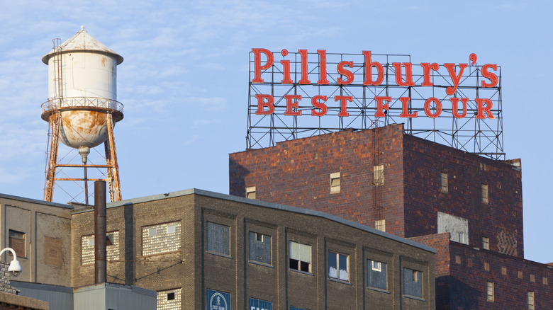 Pillsbury sign on top of industrial building