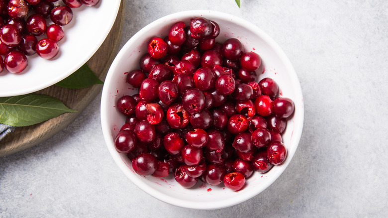 Pitted cherries in bowl