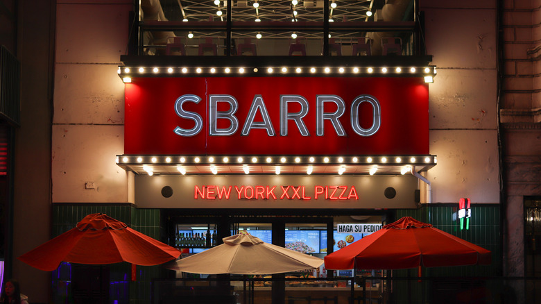 Sbarro storefront at night