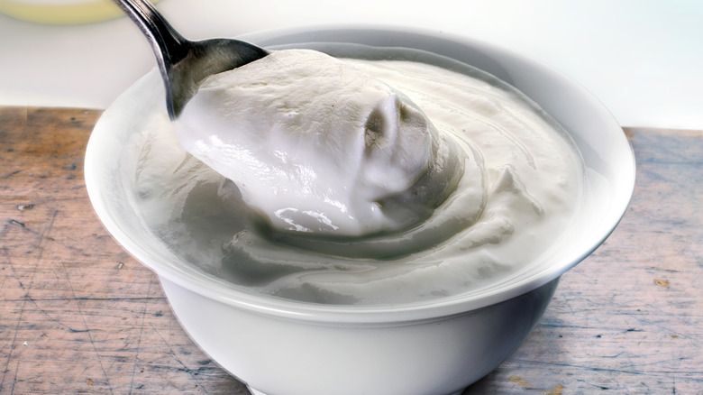 white bowl of plain yogurt