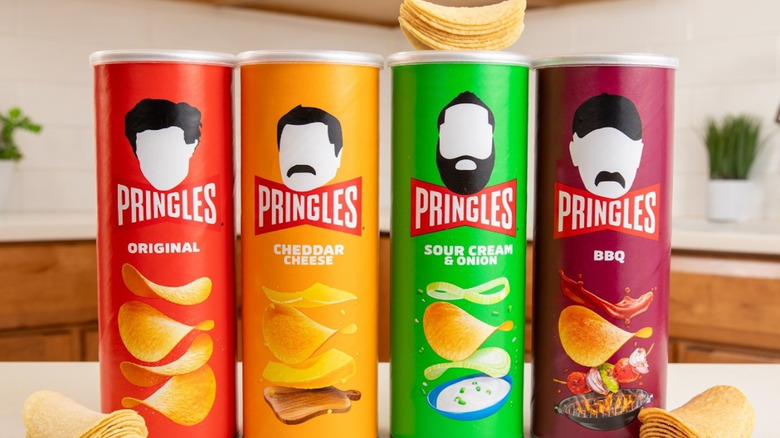 Four cans of Superbowl Pringles