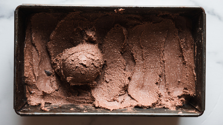 Chocolate ice cream with scoop