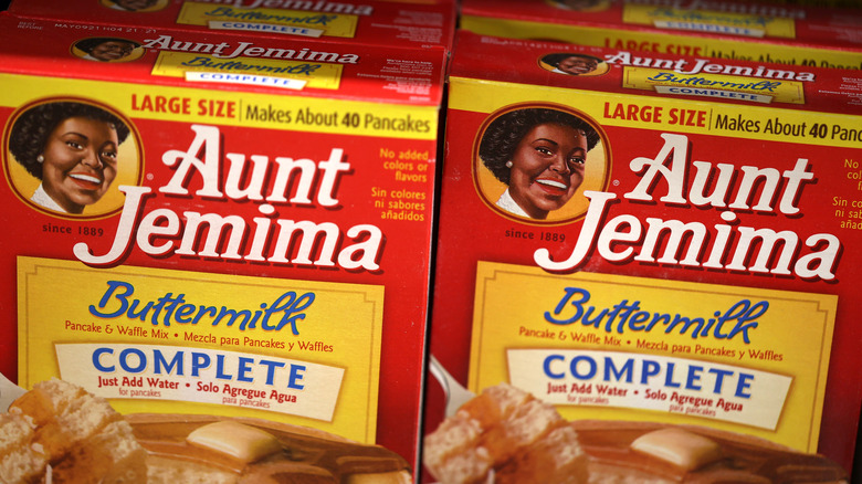 Aunt Jemima pancake mix boxes on shelf