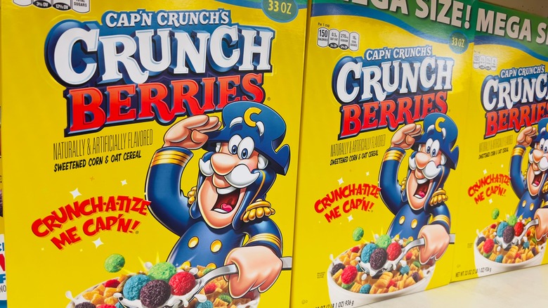 Boxes of Cap'n Crunch cereal on store shelf