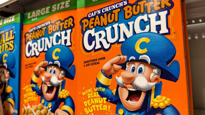 Boxes of Cap'n Crunch on store shelf