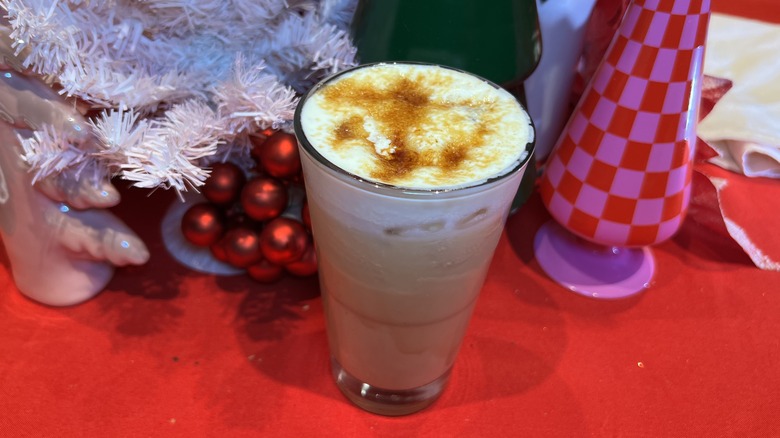 Starbucks Reserve's Iced Caramel Brulée Eggnog Latte on a table