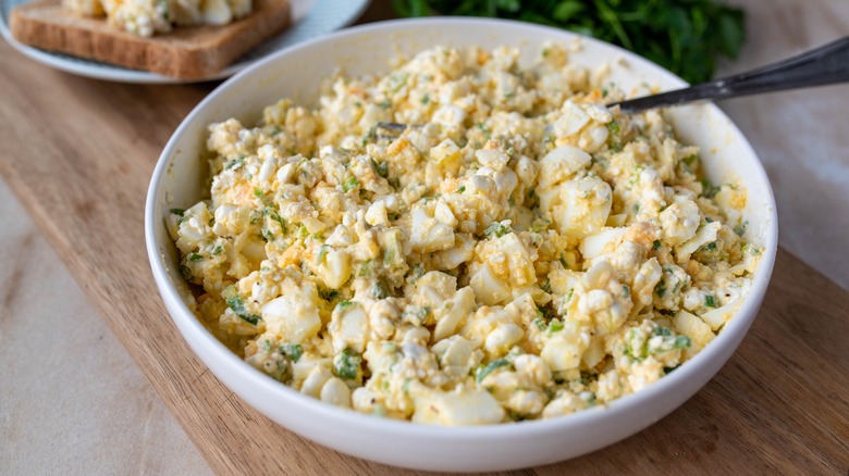 A bowl of creamy egg salad