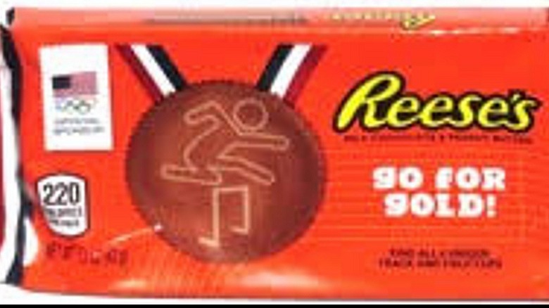 A Reese's Peanut Butter Go For Gold wrapper is shown.