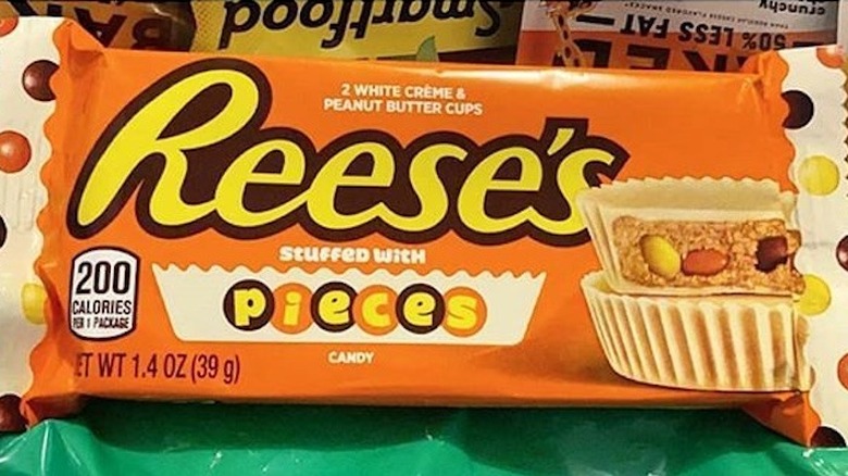 White Creme Reese's Peanut Butter Cups with Reese's Pieces package