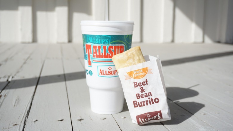 Allsup's burrito and drinks