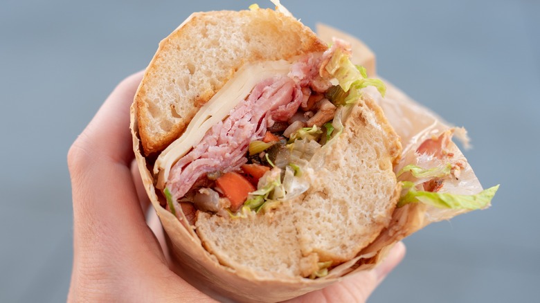 Mendocino Farms sandwich being held