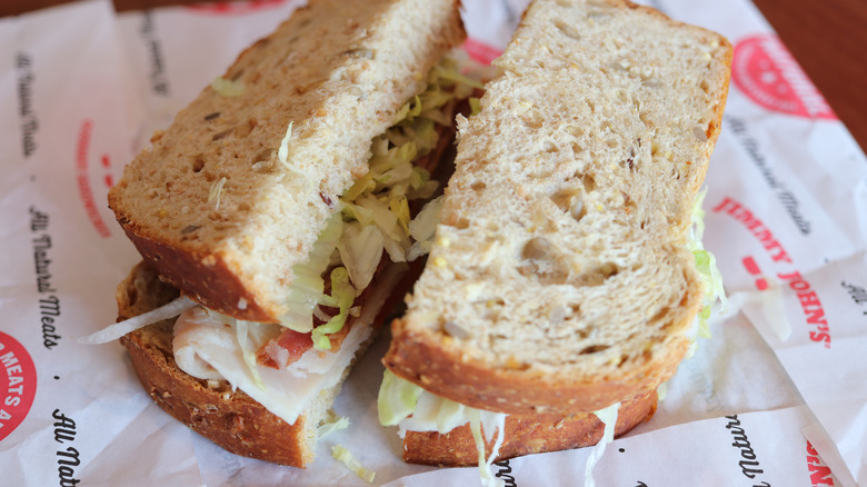 Jimmy John's sandwich sliced in half