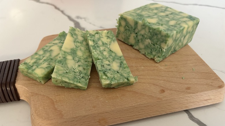 sliced sage derby cheese