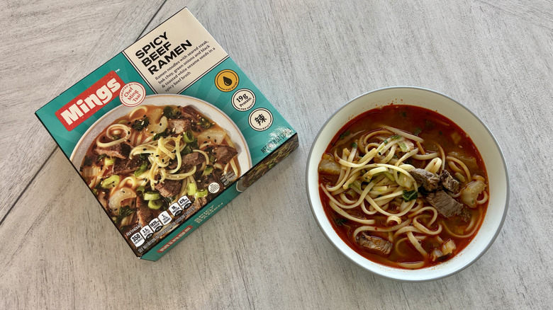 Mings Spicy Beef Ramen in a bowl