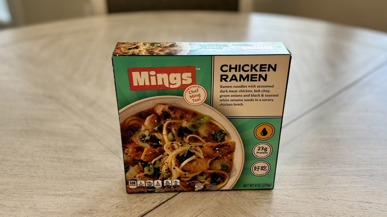 Mings Chicken Ramen box on table