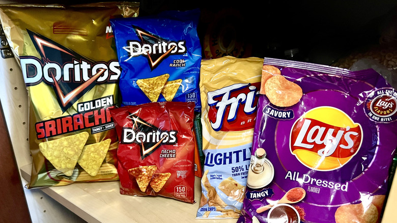 a row of Frito-Lay products