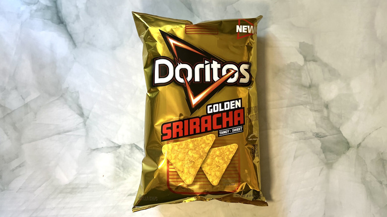 a bag of Doritos Golden Sriracha