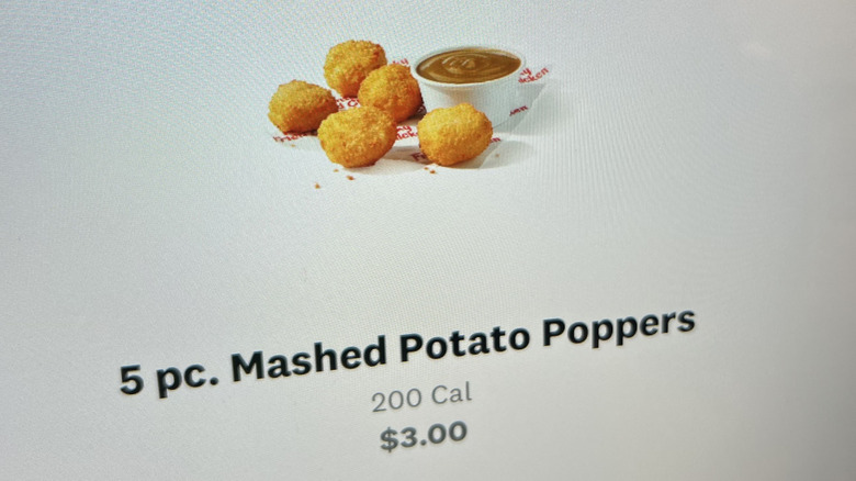 Kiosk menu display for Mashed Potato Poppers