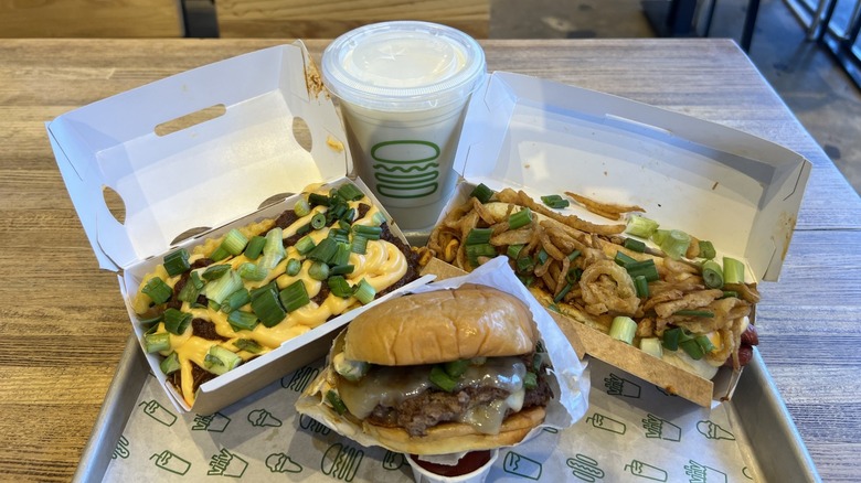 Shake Shack Smoked Chili Brisket menu items and a shake