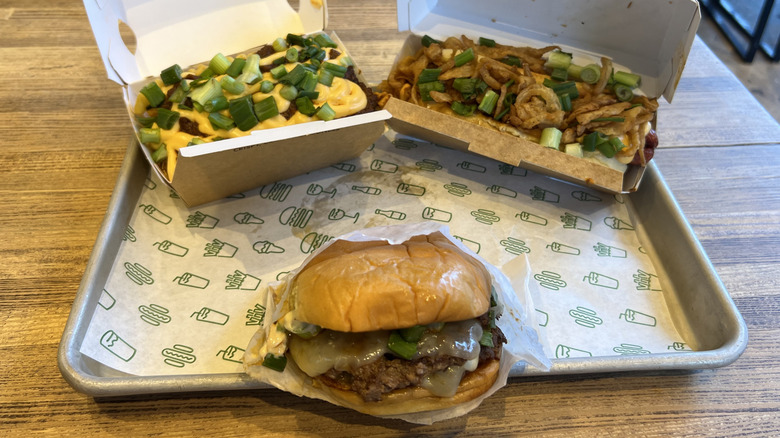 Shake Shack Smoked Chili Brisket Menu items on tray