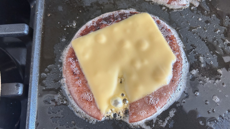 fried bologna with cheese slice