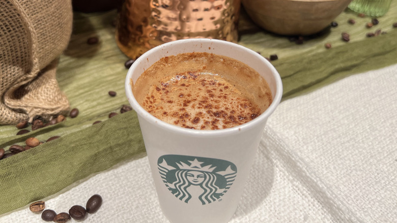 Overhead view of a Brown Sugar Oatmilk Cortado